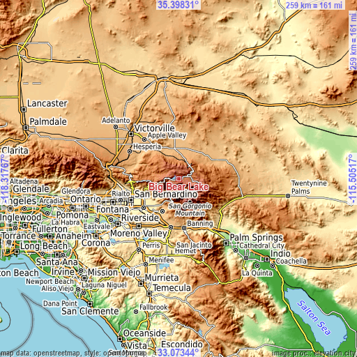 Topographic map of Big Bear Lake