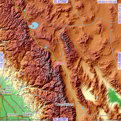 Topographic map of Bishop