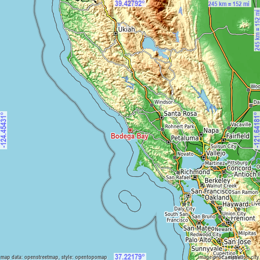 Topographic map of Bodega Bay