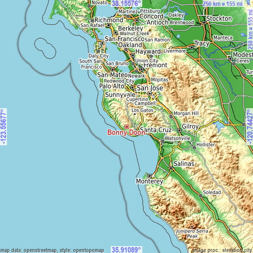 Topographic map of Bonny Doon