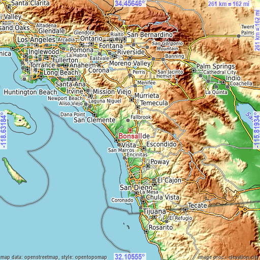 Topographic map of Bonsall