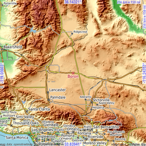 Topographic map of Boron