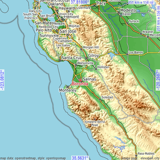 Topographic map of Boronda