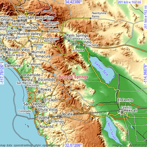 Topographic map of Borrego Springs