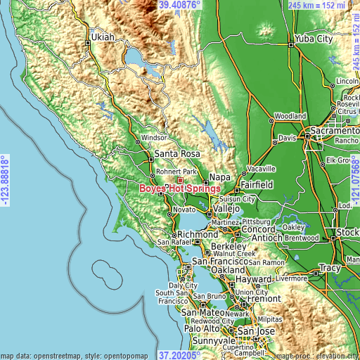 Topographic map of Boyes Hot Springs