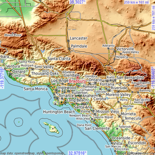 Topographic map of Bradbury