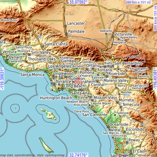 Topographic map of Brea