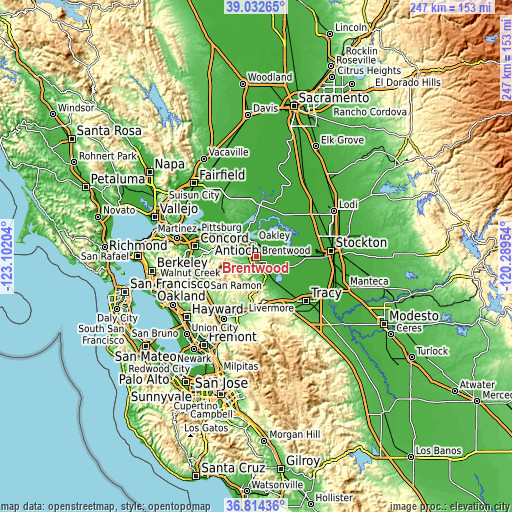 Topographic map of Brentwood