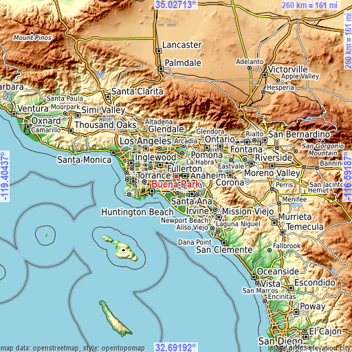 Topographic map of Buena Park
