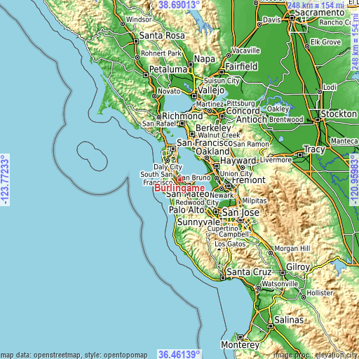 Topographic map of Burlingame
