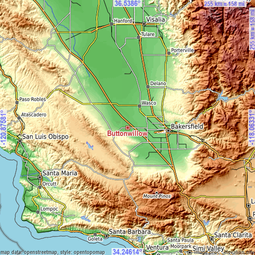 Topographic map of Buttonwillow