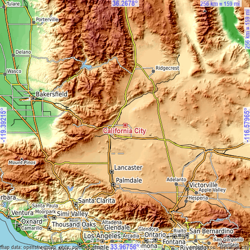 Topographic map of California City