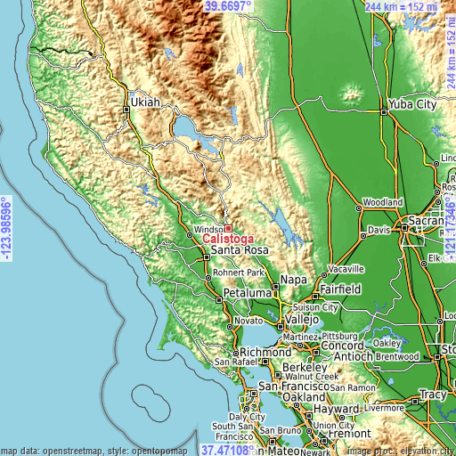 Topographic map of Calistoga