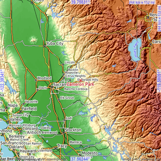 Topographic map of Cameron Park