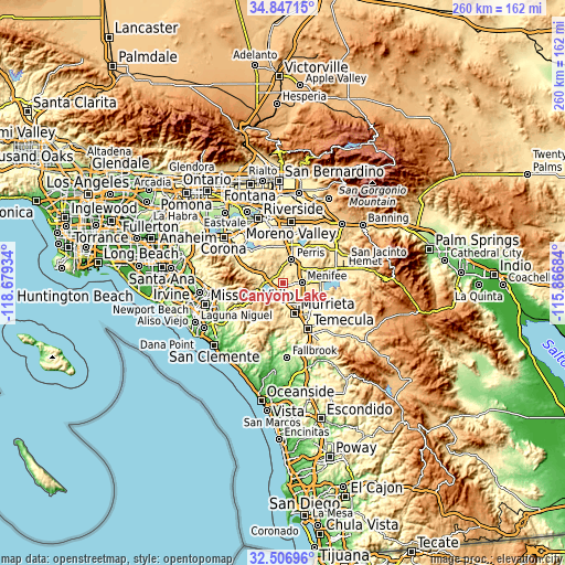 Topographic map of Canyon Lake