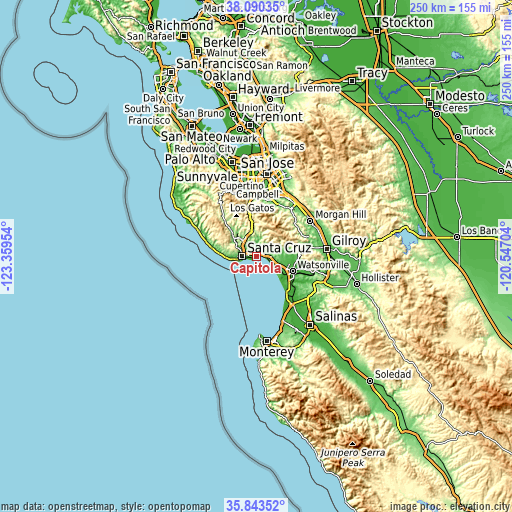 Topographic map of Capitola