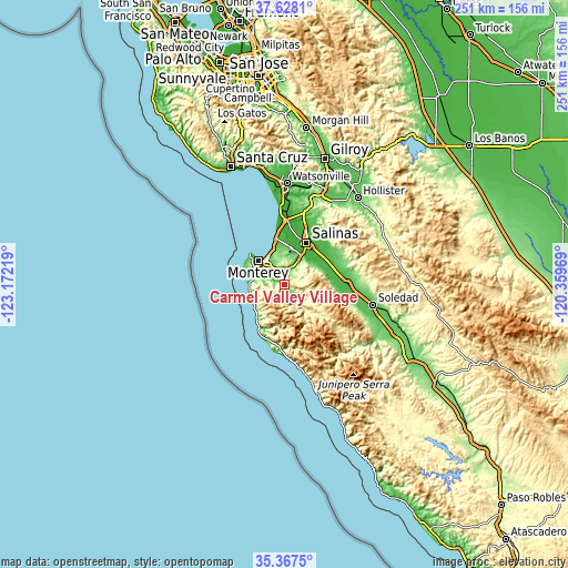 Topographic map of Carmel Valley Village