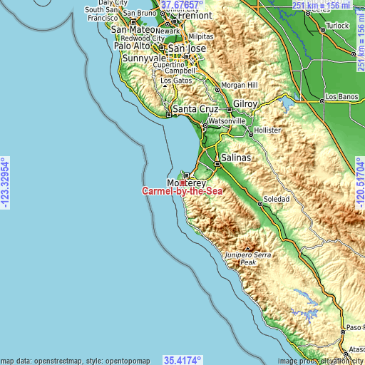 Topographic map of Carmel-by-the-Sea