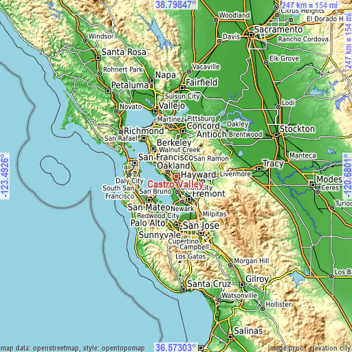 Topographic map of Castro Valley