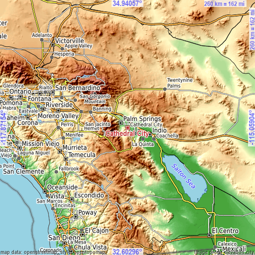 Topographic map of Cathedral City