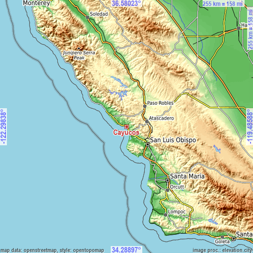 Topographic map of Cayucos