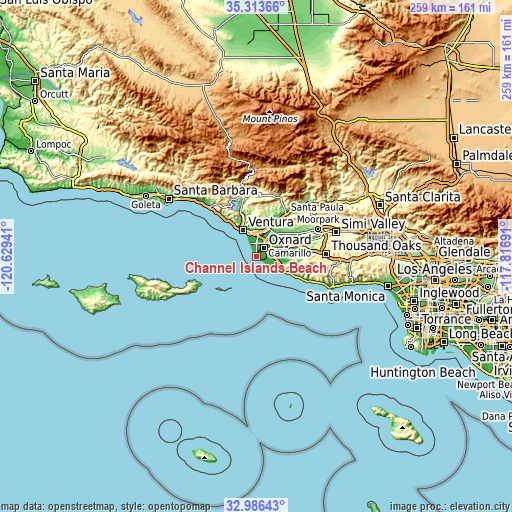 Topographic map of Channel Islands Beach