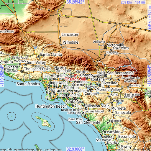 Topographic map of Charter Oak