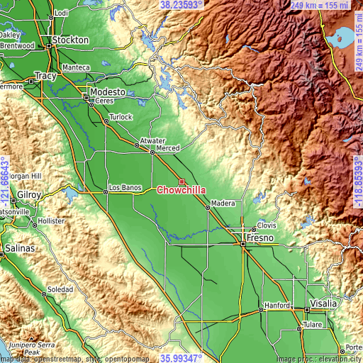 Topographic map of Chowchilla