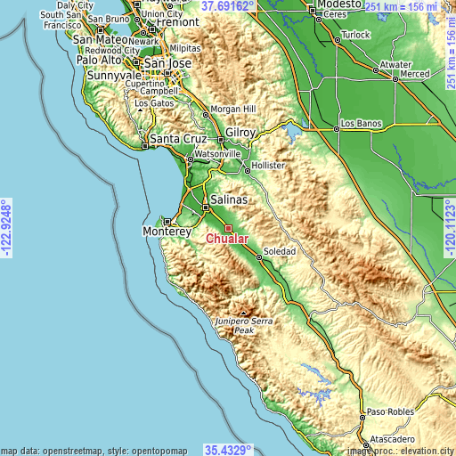 Topographic map of Chualar