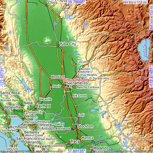 Topographic map of Citrus Heights