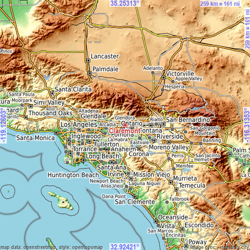 Topographic map of Claremont