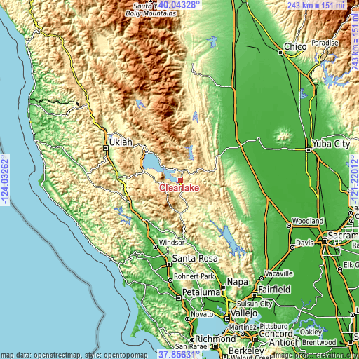 Topographic map of Clearlake