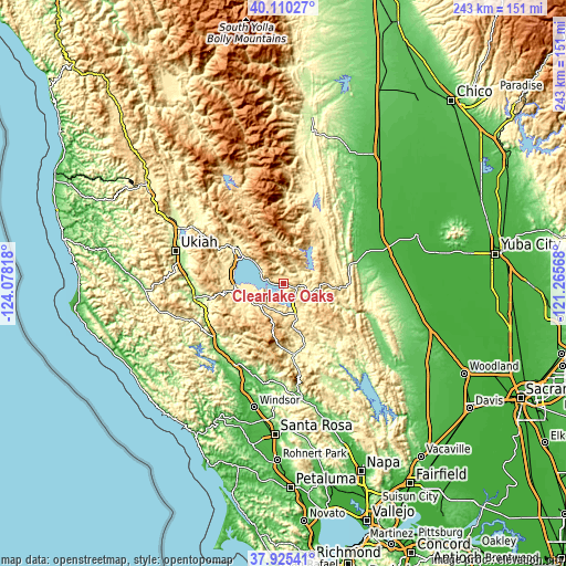 Topographic map of Clearlake Oaks