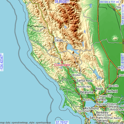 Topographic map of Cloverdale