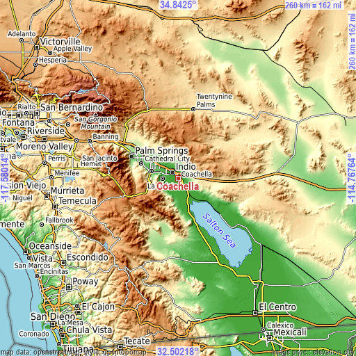 Topographic map of Coachella