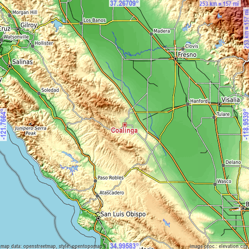 Topographic map of Coalinga