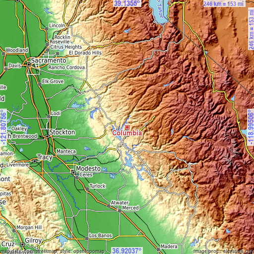 Topographic map of Columbia