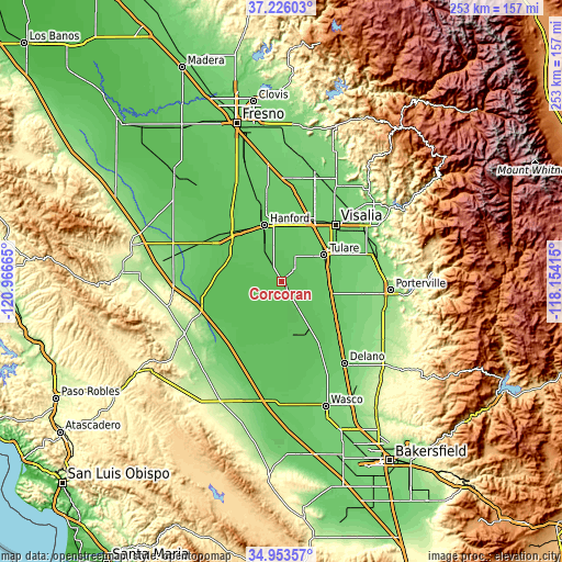 Topographic map of Corcoran