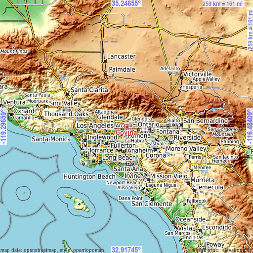 Topographic map of Covina