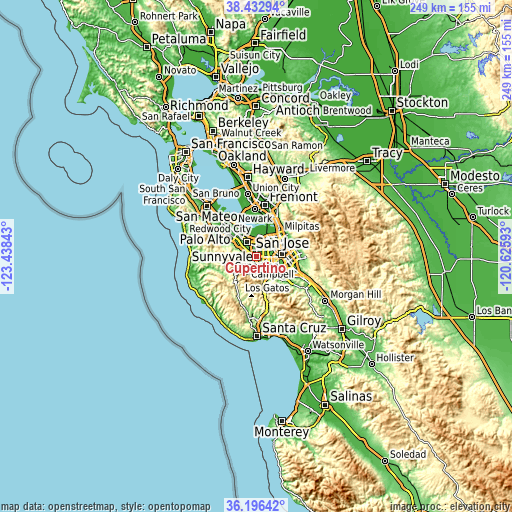 Topographic map of Cupertino