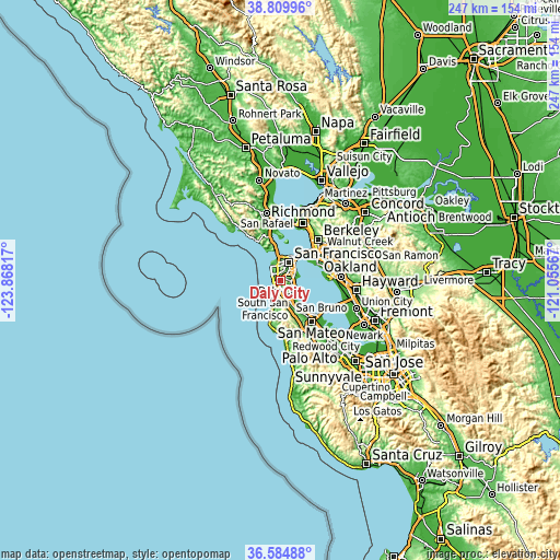 Topographic map of Daly City