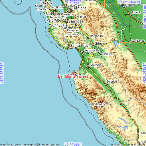 Topographic map of Del Monte Forest