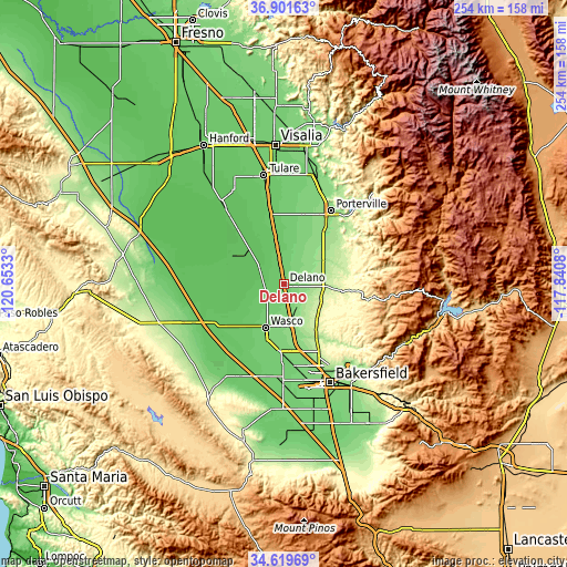 Topographic map of Delano