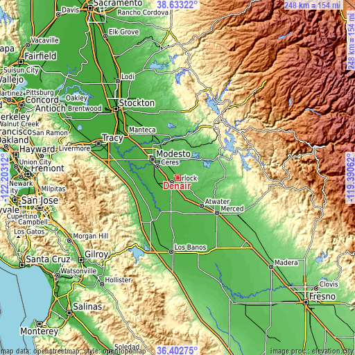 Topographic map of Denair