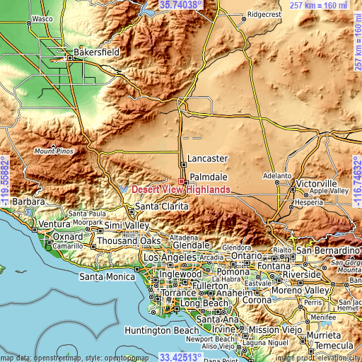 Topographic map of Desert View Highlands