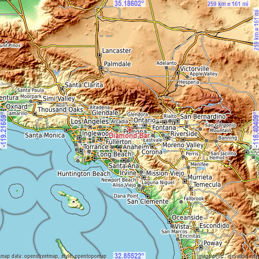 Topographic map of Diamond Bar