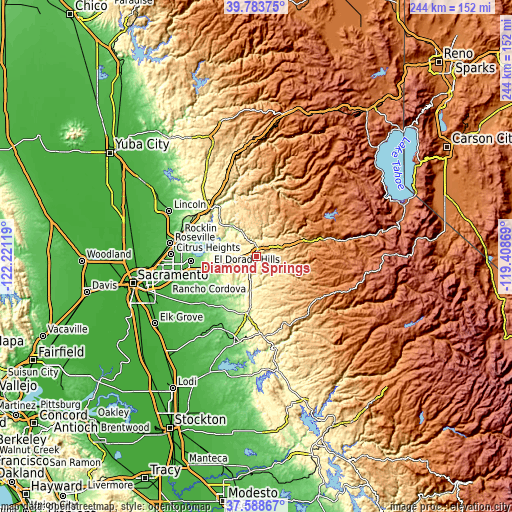 Topographic map of Diamond Springs