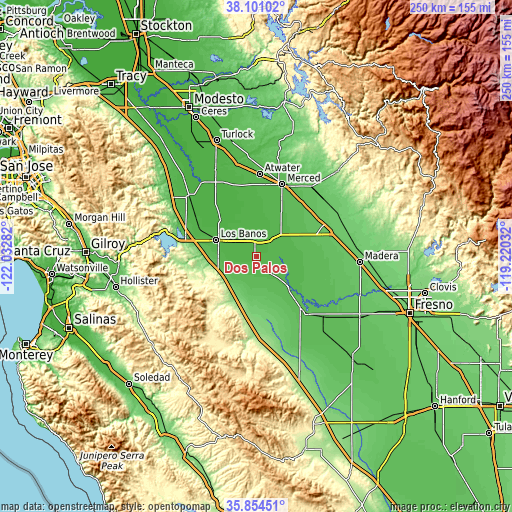 Topographic map of Dos Palos