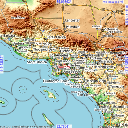 Topographic map of Downey
