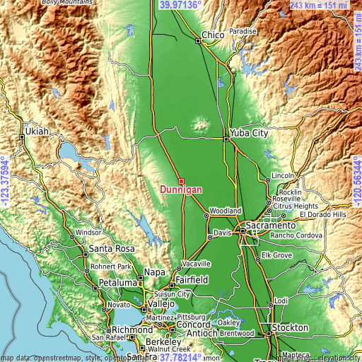 Topographic map of Dunnigan